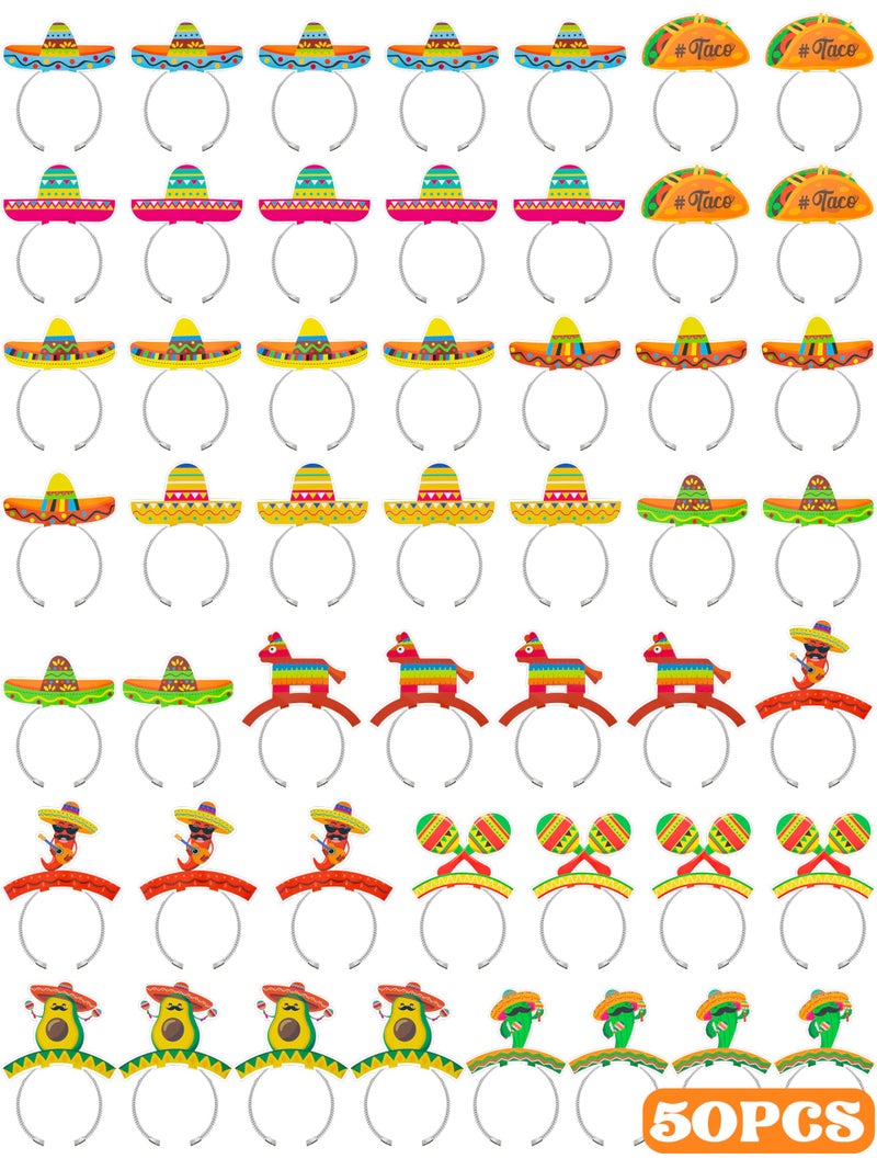 Melisheer 50 PCS Cinco De Mayo Decorations, Mexican Headbands, Colorful Patterned Cardboard Sombrero Cinco De Mayo Hats Fiesta Headbands for Women Men Costume Mexican Theme Celebration Party Favors - Image 1